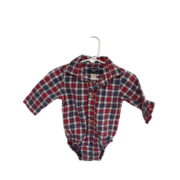 Oshkosh bgosh Boys Infant Baby Size 6 Months Blue Red Shirt Plaid Button Up 1 Pi - Picture 1 of 4